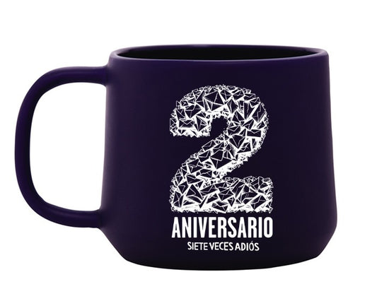Taza de café azul "Segundo Aniversario"